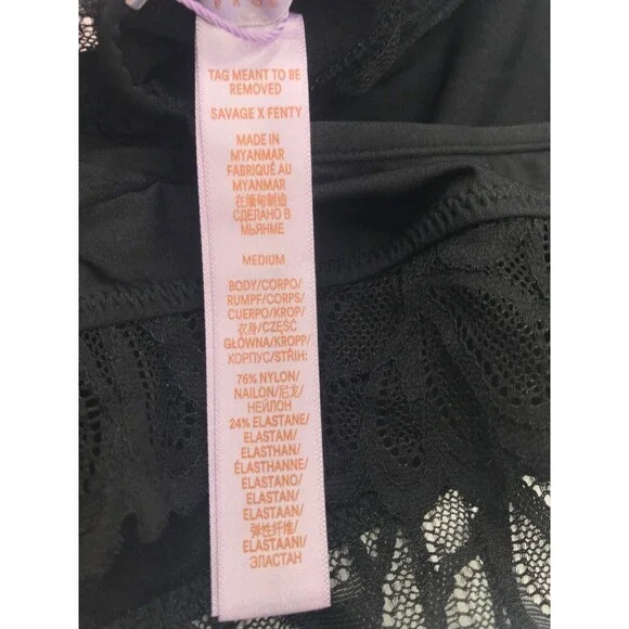 Savage x Fenty Savage Not Sorry Lace Teddy in Black Caviar Medium - Picture 4 of 4